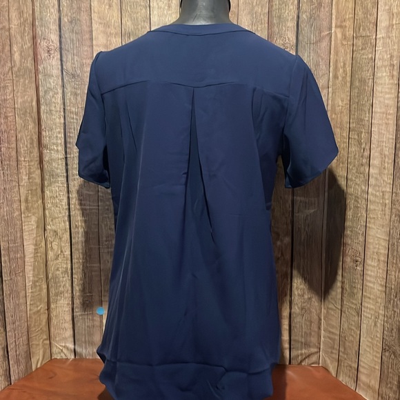5for$10 Medium Blouse Casual Short Sleeve Tops Button Chiffon Tunics Henley Navy - Picture 4 of 5